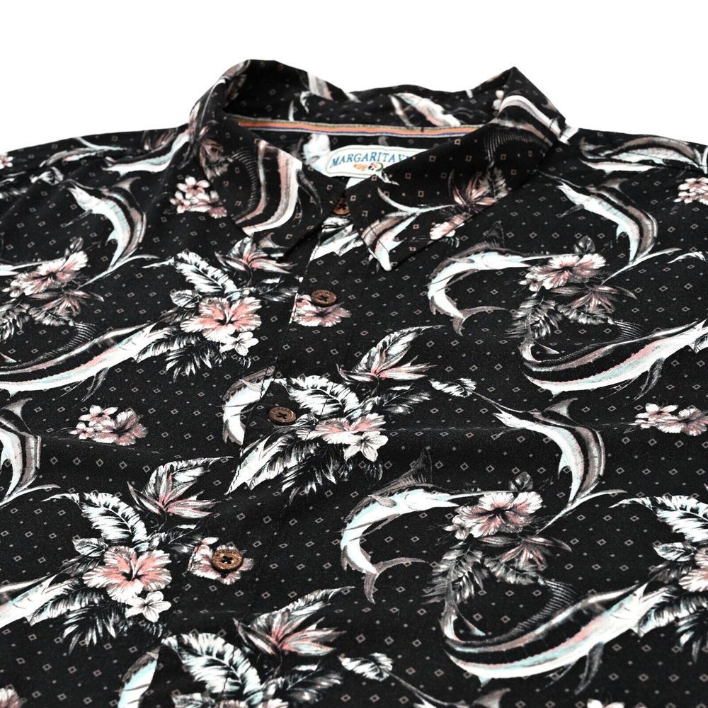 Margaritaville Button Up Shirt Mens 2XL XXL Marlin Floral Tropical Hawaiian Camp